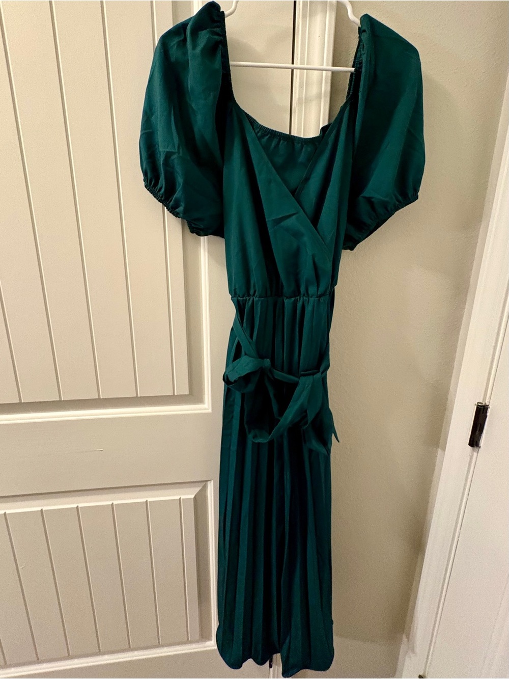 Source Unknown Teal Puff-Sleeve Maxi Dress with Wrap Tie